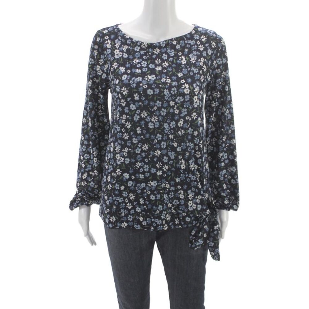 Michael Michael Kors Women Dark Blue Floral Tunic Blouse Long Sleeve Size S